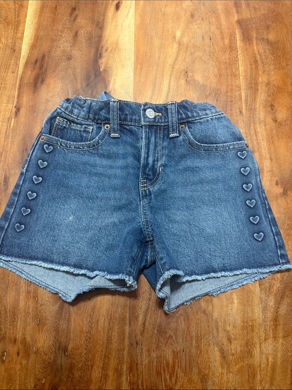 Old Navy Girls Denim Shorts with Heart Embroidery - Blue